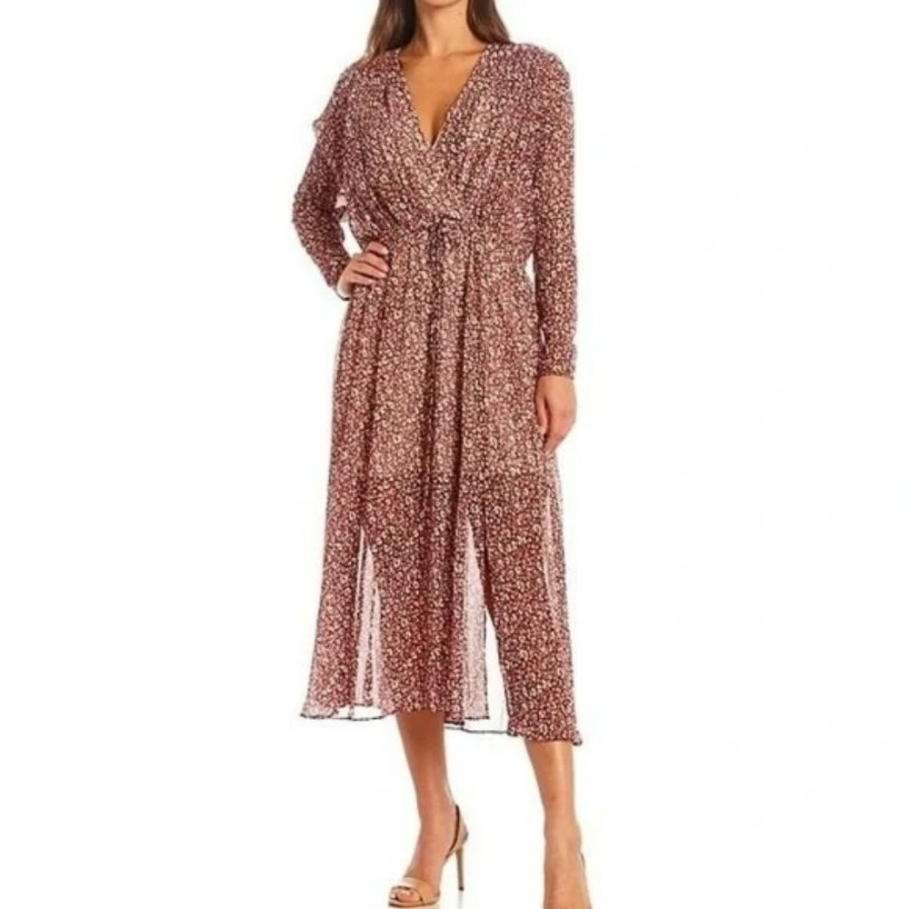 NWT Ted Baker Vallyy Dress Draped Surplice V-Neck Long Sleeve Floral 3 US 8-10 M